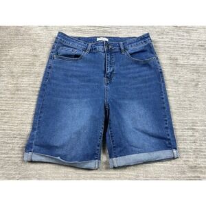 Bleu Jean Shorts Womens 10 Blue Dark Wash Cuffed Denim Cotton Blend Bermuda